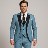 Dreiteiliger Herrenanzug in Slim Fit – Elegante Weste mit Satinrevers für formelle Hochzeiten – Hellblau