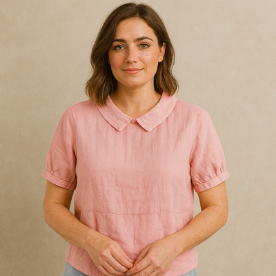 Damen Bluse Kurzarm mit Bubikragen