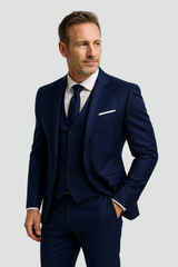 Dreiteiliger Herrenanzug – Elegante Weste, schmal geschnitten, formell, taillierter Stil – Marineblau