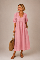 Serenia - Leichte Bluse mit Spitzenbesatz – Rosa