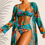 Brialise - figurformendes Set aus High-Waist-Bikini und Kimono – Blau