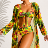 Brialise - figurformendes Set aus High-Waist-Bikini und Kimono – Gelb