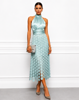 Amabel - Luxuriöses Neckholder-Midikleid – Aqua Grün