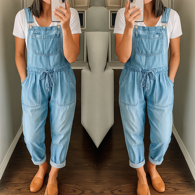 Carly – Lässiger Denim Overall Mit Kordelzug In Der Taille