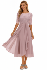 Greta | Damen Sommer A Linie Midi Kleid – Rosa