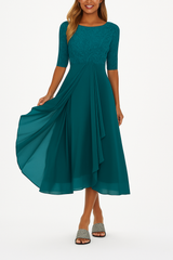 Greta | Damen Sommer A Linie Midi Kleid – Dunkelgrün