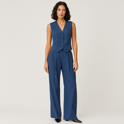 Elegantes 2-teiliges Set für Damen – Ärmelloses Top mit V-Ausschnitt und passende einfarbige Hose