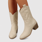 Gunda | Damen Westernstiefel Weiter Schaft Kniehohe Stiefel – Beige