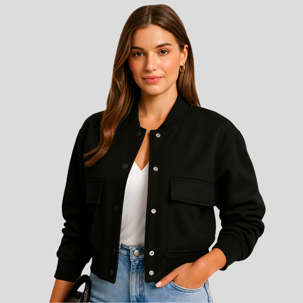 Kurzer Pilotenblouson für Damen – Klappentaschen und Druckknopfverschluss