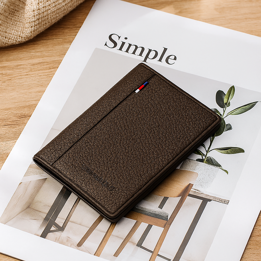 Schlankes Leder-Kartenetui für Herren – Ultradünnes, minimalistisches Portemonnaie mit 7 Fächern und Sichtfenster für Ausweise