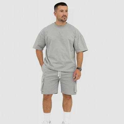 Herren-Sportbekleidungsset – Atmungsaktives Polyester-Rundhals-T-Shirt & Shorts mit Kordelzug und Taschen
