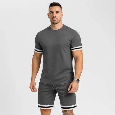 Neues lässiges 2-teiliges Herren-Set – Kurzarm-T-Shirt mit Rundhalsausschnitt und Shorts mit Kordelzug in Unifarbe