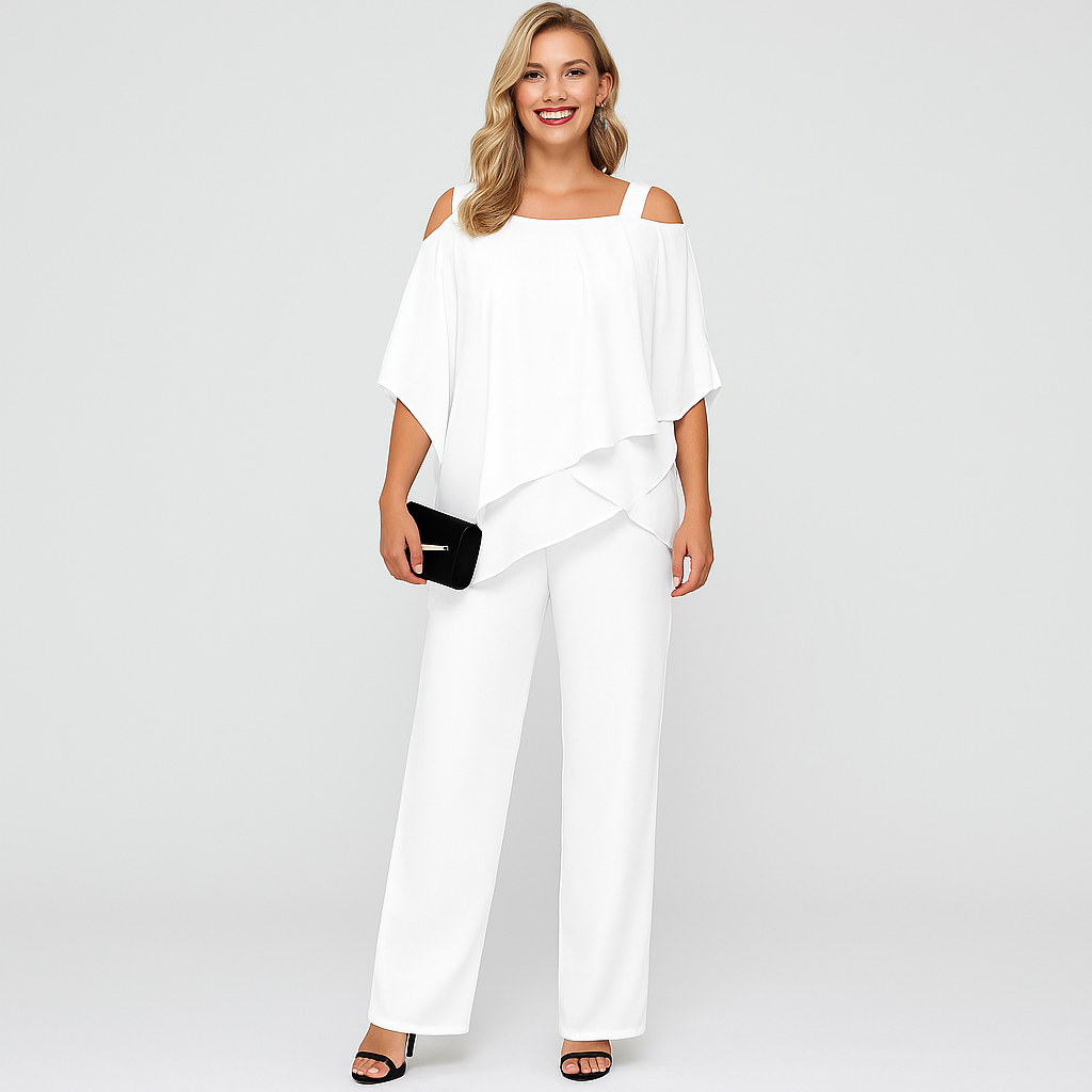 Damen-Zweiteiler – Eleganter Jumpsuit mit schulterfreier Bluse