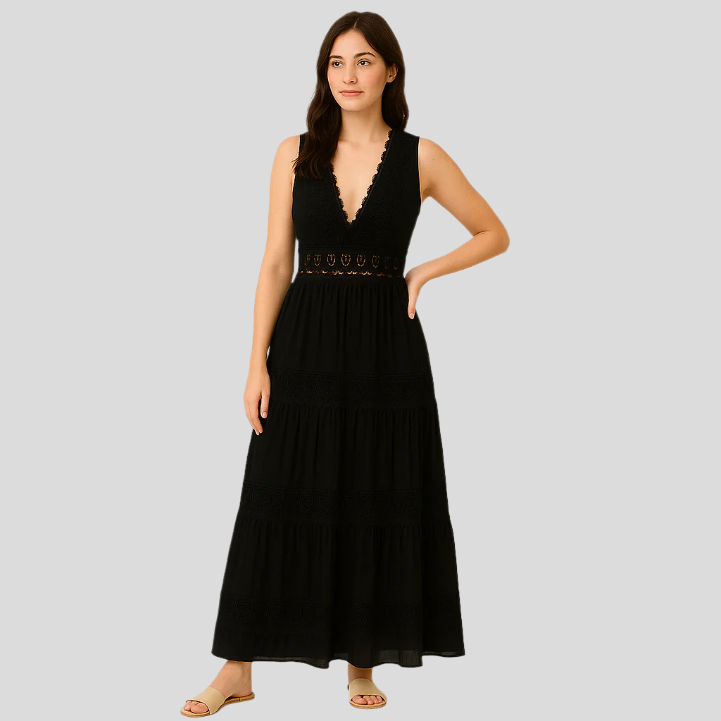 Loisa – Kleid mit V-Ausschnitt und Spitzenblende