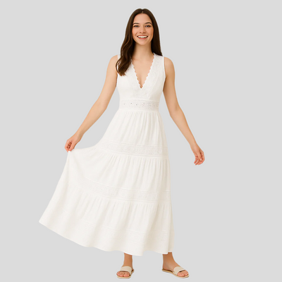 Loisa – Kleid mit V-Ausschnitt und Spitzenblende