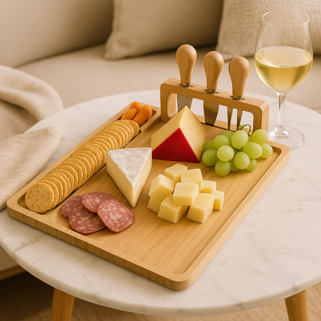 Holz-Käsebrett mit Messer und Gabel – Elegantes Servierbrett für Küche oder Esszimmer