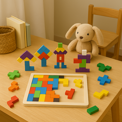 BrightBlocks 3D Holz Tangram Puzzle für Kinder – STEM Gehirntrainer