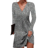 Jessica | Damen Elegantes Wickelkleid mit V-Ausschnitt – Silbergrau