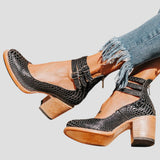 Emilia | Stilvolle Und Bequeme Damenstiefel Mit Blockabsatz – Schwarze Schlange