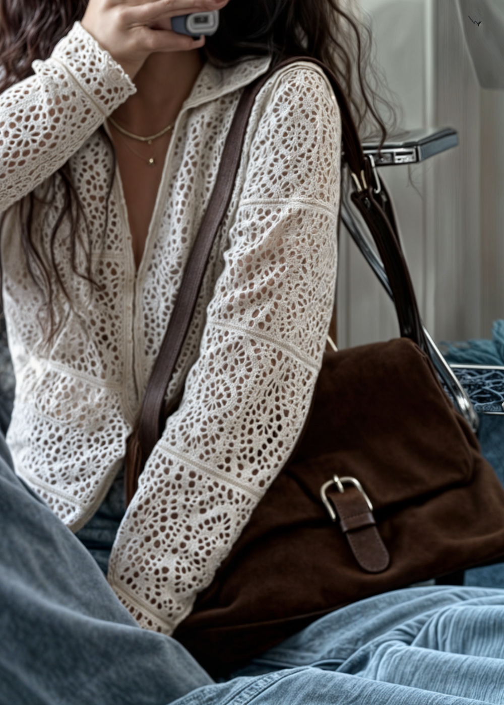 Umhängetasche Damen Wildleder – Vegane Crossbody Tasche Braun Kompakt