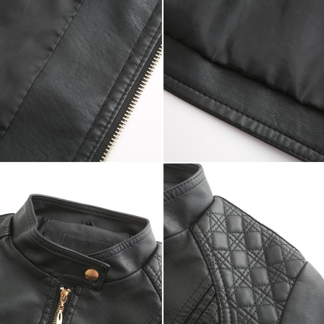 Lässige, biker-inspirierte vegane Lederjacke mit Reissverschlussdetails für Damen | Ideal für den Winter