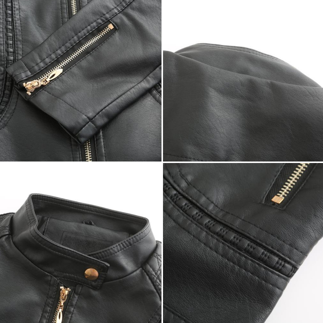 Lässige, biker-inspirierte vegane Lederjacke mit Reissverschlussdetails für Damen | Ideal für den Winter