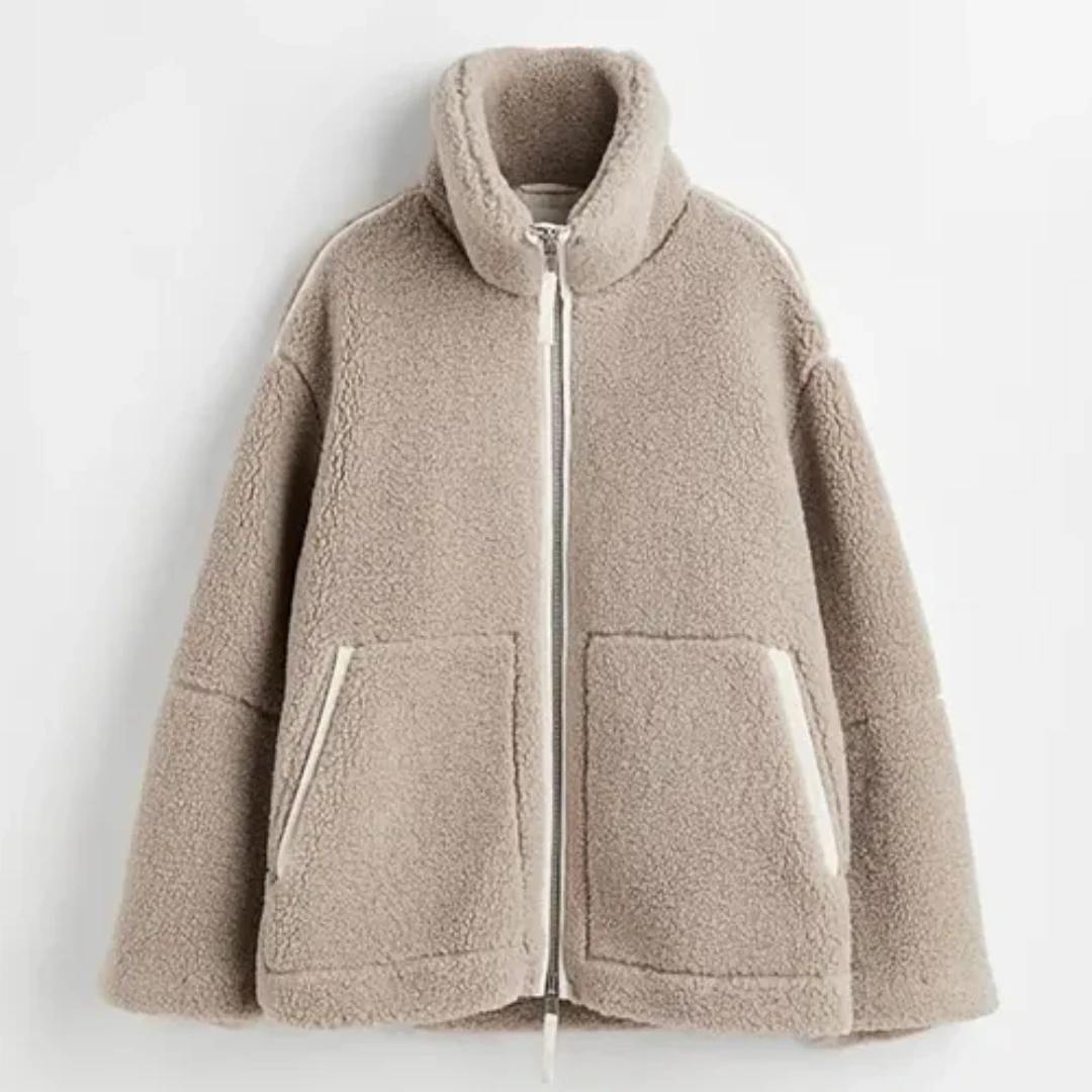 Damen Gemütliche Locker Geschnittene Jacke | Hoher Kragen
