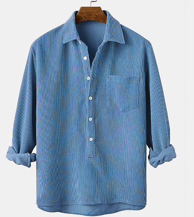 Cordhemd – halbe Knopfleiste – Kragen – Langarmhemd – Herrenbekleidung