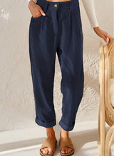 Cordhose Damen | High Waist Hose mit Bundfalten & Umschlagsaum – Blau