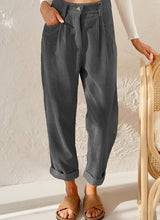 Cordhose Damen | High Waist Hose mit Bundfalten & Umschlagsaum – Grau