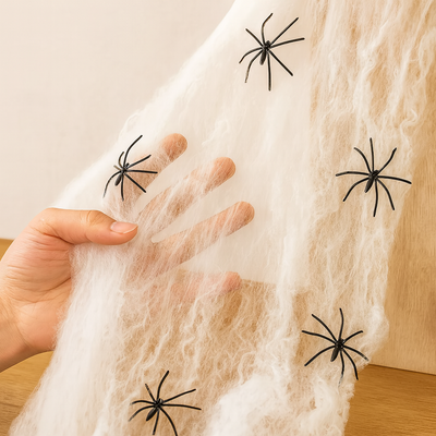 CreepWeb Halloween Deko – 200 g Spinnennetz mit 10 Plastikspinnen