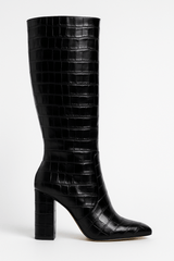 Franziska | Damen Stiefel mit Kroko-Muster und quadratischem Absatz – Schwarz