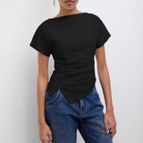 Cropped T Shirt Damen | Asymmetrisch & Drapiert – Schwarz