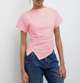 Cropped T Shirt Damen | Asymmetrisch & Drapiert – Rosa