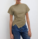 Cropped T Shirt Damen | Asymmetrisch & Drapiert – Braun