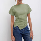 Cropped T Shirt Damen | Asymmetrisch & Drapiert – Grün