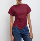 Cropped T Shirt Damen | Asymmetrisch & Drapiert – Rot