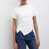 Cropped T Shirt Damen | Asymmetrisch & Drapiert – Weiß