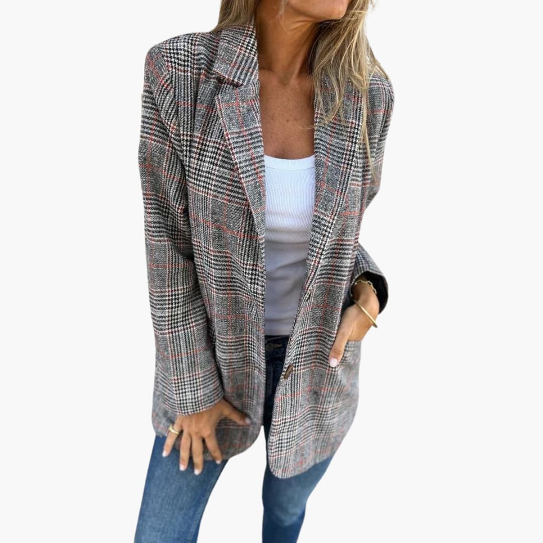 Karierter Damen Blazer mit Reverskragen