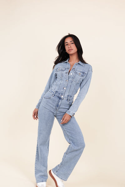 Carolyn Jumpsuit Denim mit geradem Bein blau