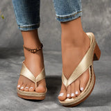 Orthopädische Sandalen mit Absatz für Damen aus veganem Leder – Gold