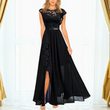 Damen-Maxikleid aus Spitze: Elegante Leichtigkeit für Hochzeitsgäste – Schwarz