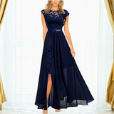 Damen-Maxikleid aus Spitze: Elegante Leichtigkeit für Hochzeitsgäste – Marineblau