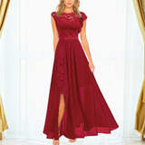 Damen-Maxikleid aus Spitze: Elegante Leichtigkeit für Hochzeitsgäste – Rot