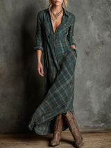 Damen-Maxikleid mit Karomuster: Eleganz für Festliche Anlässe – Grün