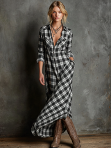 Damen-Maxikleid mit Karomuster: Eleganz für Festliche Anlässe – Schwarz