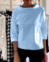 Damen Oberteil Shirt | U-Boot-Kragen & Lockerer Schnitt – Blau
