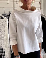 Damen Oberteil Shirt | U-Boot-Kragen & Lockerer Schnitt – Weiß