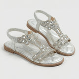 Damen Sandalen | Funkelnde Zierdetails & bequemer Riemen-Halt – Silber