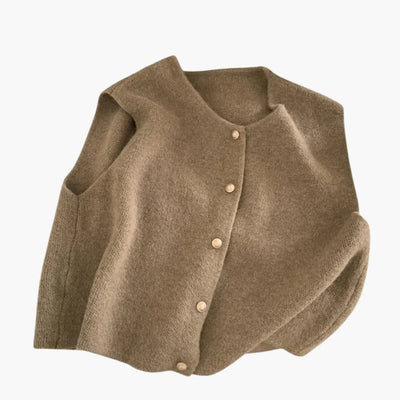 Damen Strickweste ohne Ärmel mit Rundhalsausschnitt und Knopfleiste